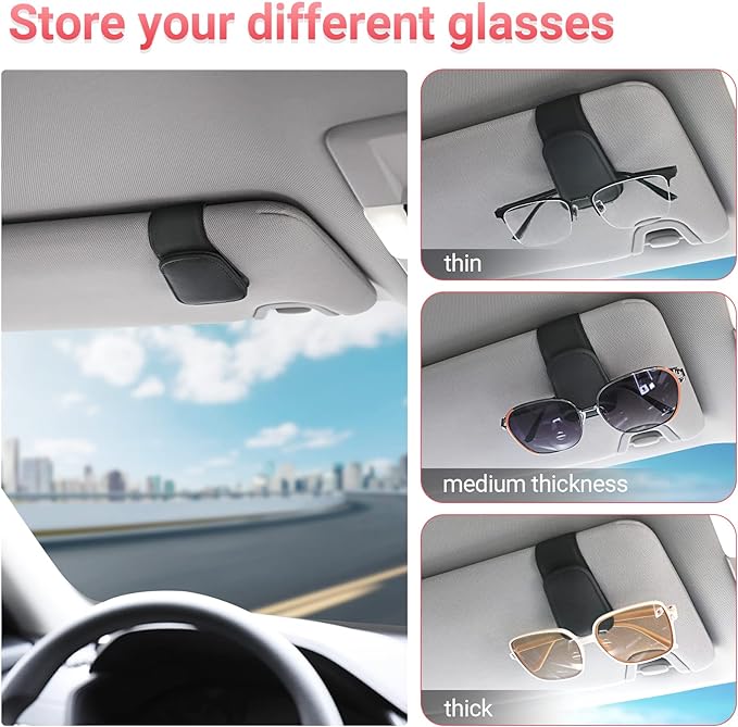 KanSmart Sunglass Holder for Car Sun Visor Magnetic Sunglasses Clip -2 Pack | sun visor organizer, ticket card clip, universal auto interior accessories, one-handed magnetic, anti-scratch,eyeglass holder