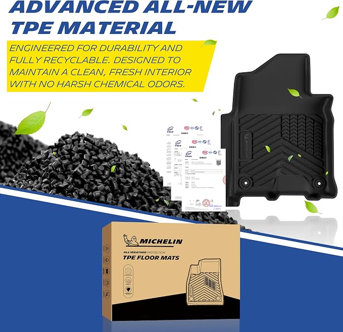 Michelin Vehicle Mats, All-Weather TPE Custom Fit Liner for 2019-2026 Ram 2500/3500 Crew Cab Bucket Seat Carpet Floor, Premier