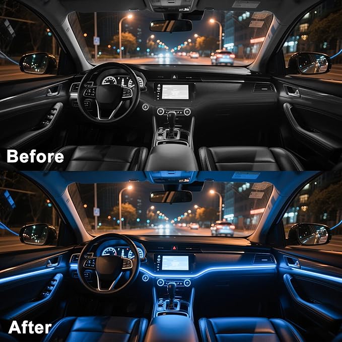 Interior Car LED Lights, 5 in 1 RGB Ambient Lighting Kit with 236" Fiber Optic, 16 Million Colors, APP Control, Music Sync Car Neon Lights for Cars, Trucks, SUVs