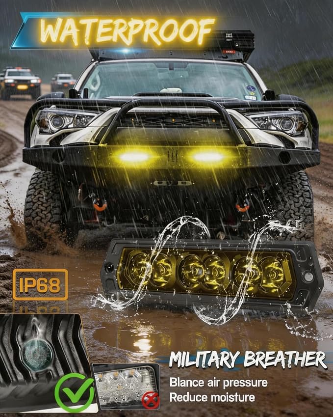 6 Inch Yellow Flush Mount LED Pods 120W Spot Beam Reverse Light for Truck | 120W High-Power Yellow Spot Beam with DT Plug & Play Harness 2PCS Flush Mount Fog Light for Bumper & Grill, IP68 Waterproof