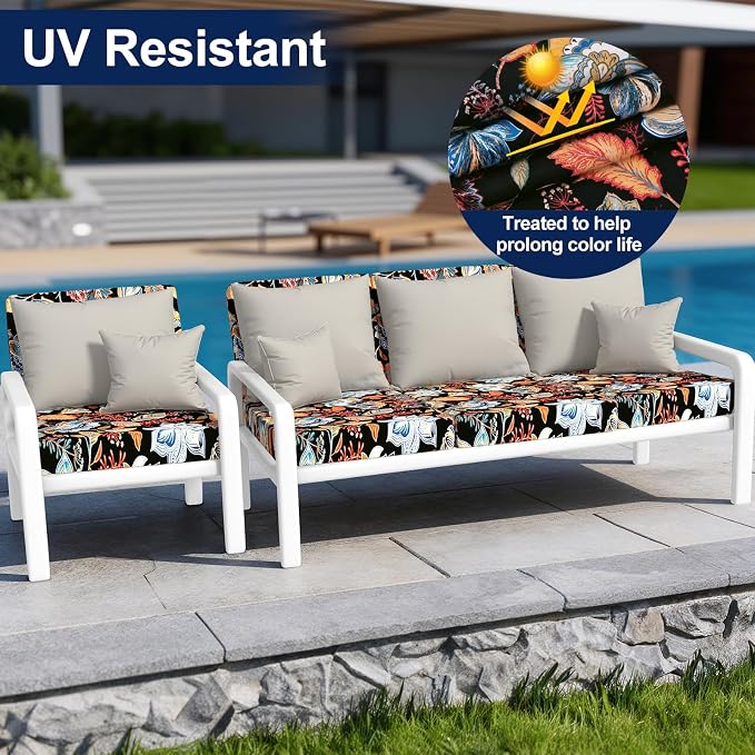 Smiry Waterproof Patio Cushion Covers, Stretch Outdoor Couch Slipcovers Replacement Washable Furniture Protector Sofa Chair Seat Cover for Dogs and Pets (14 Pcs, Black and Orange)