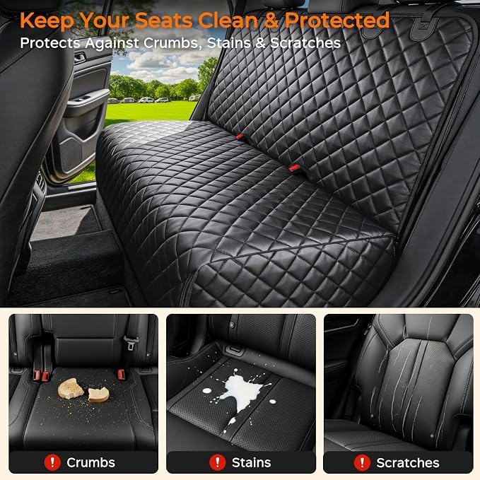 URPOWER PU Leather Dog Car Seat Cover for Back Seat, Waterproof Non-Slip Bench Seat Protector for Dogs, Easy-Clean Scratch-Resistant Pet Seat Cover for Compact Cars Small SUVs