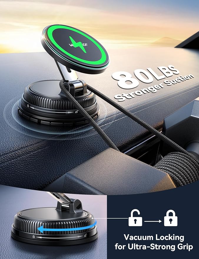 JOYROOM 15W Magsafe Car Mount Charger, iPhone Faster Charging Wireless Car Charger, 80+LBS Strong Suction Magnetic Phone Holder for Car, Stable Metal Support Arm for iPhone 17 Pro Max 16 15 14 13 | 80+LBS Strong Suction Magnetic Phone Holder for Car, S...
