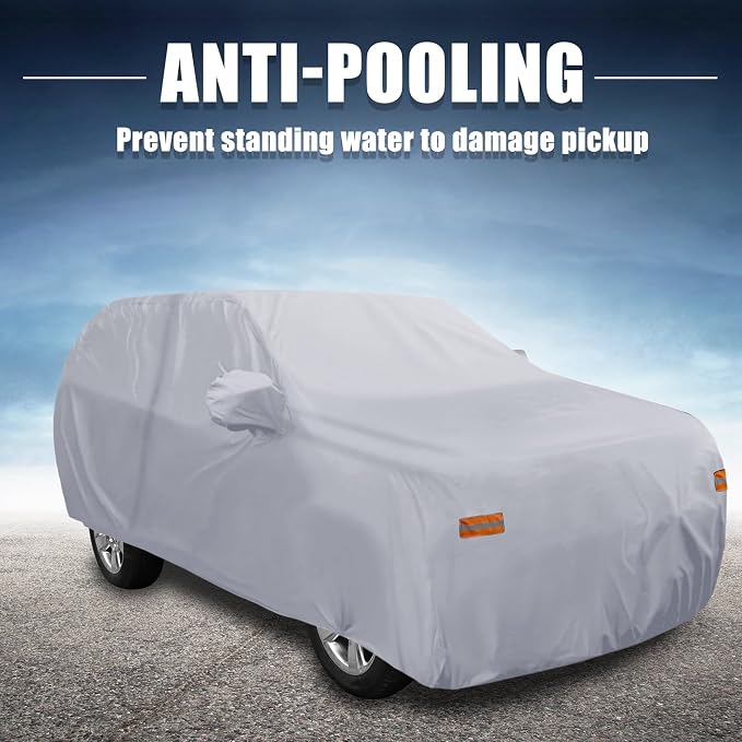 X AUTOHAUX SUV Car Cover for Chevrolet Tahoe 4 Door 2007-2024 Outdoor Waterproof Sun Rain Dust Wind Snow Protection 190T PU W/Driver Door Zipper Gray