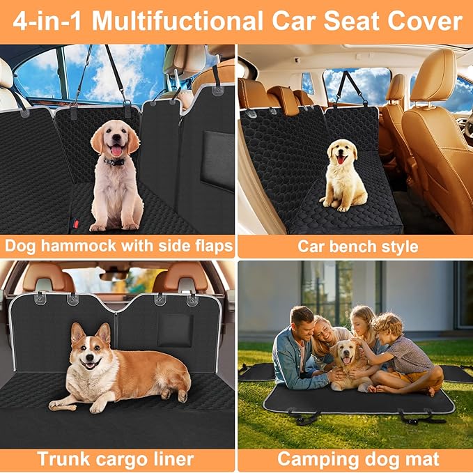 Mancro Dog Car Seat Cover for Back Seat, Waterproof Dog Hammock for Car | 600D Heavy Duty, Scratch-Resistant Back Seat Pet Cover for Dogs with PVE Nonslip Underside, Fits for Sedan, Trucks and SUVs