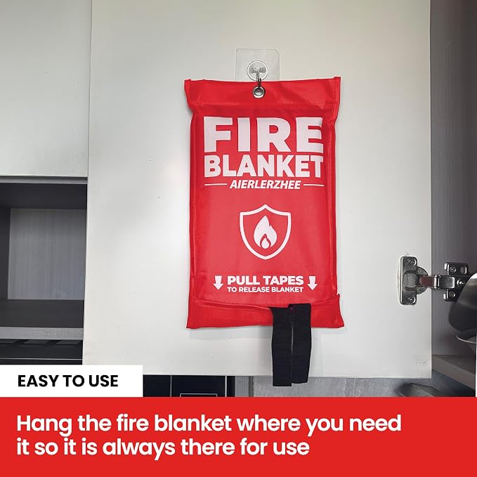 Fire Blanket 4 Pack 40"x40" – CE Certified Fiberglass, Heat Resistant to 1076°F – No-Mess Fire Suppression for Kitchen, Grill, Car, Camping & Home Safety