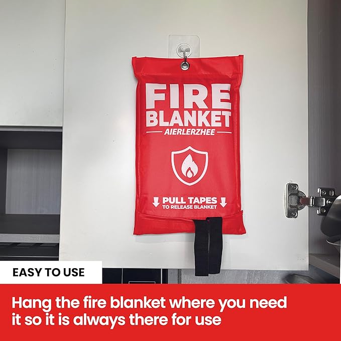 Fire Blanket 2 Pack 40"x40" – CE Certified Fiberglass, Heat Resistant to 1076°F – No-Mess Fire Suppression for Kitchen, Grill, Car, Camping & Home Safety