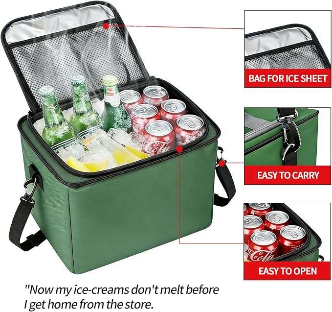 Car Trunk Organizer with Removable Cooler Bag - Collapsible Multi-Compartment Storage for SUV Truck Groceries Camping, Durable Nylon Auto Cargo Organizer (Green)