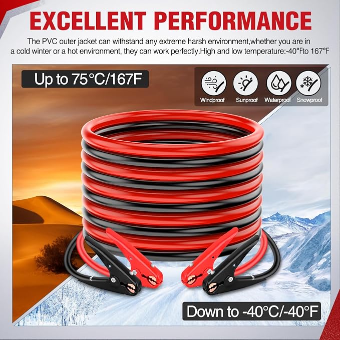 Nilight Jumper Cables for Car Battery 4 Gauge 25 FT Booster Cable Heavy Duty 600 A CCA with Carrying Bag Jump Start Emergency Kit Pickup Truck RV Vans SUV