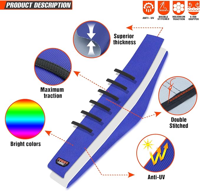 Motorcycle Universal Seat Cover Non-Slip Rubber Striped Gripper Soft Sewing for CRF WR WRF RMZ YZF SXF EXC EXC XC SX CR KLX Dirt Pit Bike Motocross Off Road (Blue)