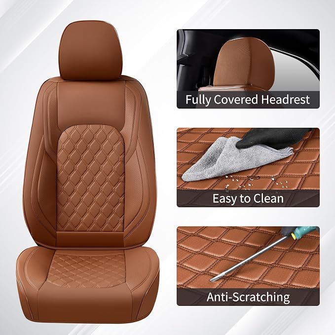 Huidasource Fit for Brown Chevy Silverado/GMC Sierra Front Seat Covers, Thickened Perforated Nappa Leather Front Truck Seat Covers 2007-2026 1500, 2015-2026 2500HD 3500HD Crew Double Extended Cab