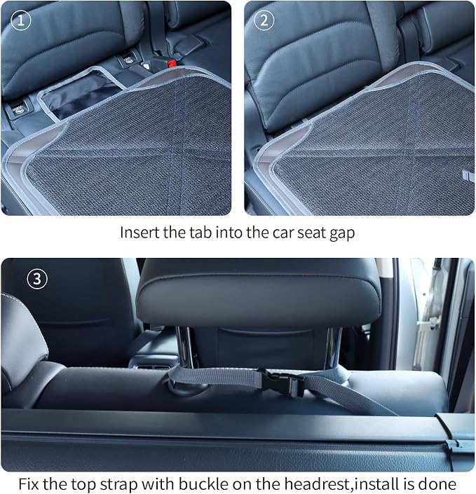 Viaviat Car Seat Protector Leather Waterproof Child Safety Seat Protector Cover with Thick Pad and 2 Large Pockets Durable Kick Mat for All Auto Seat (Brown)