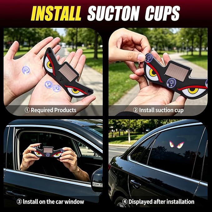Solar Demon Eye LED Car Wireless Window Light, 3Pack LED Wireless Ambient Lamp with 6 Lighting Modes,Flicker Signal Warning Light RGB Led Light Kit for Cars, SUVs, Trucks, Vans