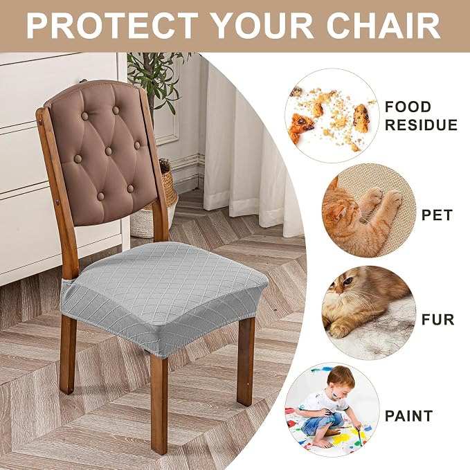 Genina Waterproof Seat Covers for Dining Room Chairs Covers Dining Chair Slipcovers Protector, No Rear Covers (Grey, 6 Pcs)