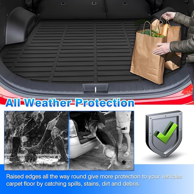Santa Fe Cargo mat - Trunk Mat for Hyundai Santa Fe 5 Seats 2021-2023(Fit for All Models), All Weather Trunk Mat for Santa Fe Accessories, Heavy Duty Rubber Mats, Car Accessories