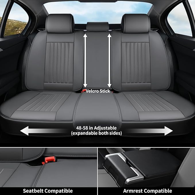 Coverado Front Seat Covers, Car Seat Cover, Gray Seat Covers for Cars, 2PCS Car Seat Protector, Waterproof Faux Leather Car Seat Cushion, Luxury Seat Cushions, Auto Seat Covers Fit for Most Vehicles