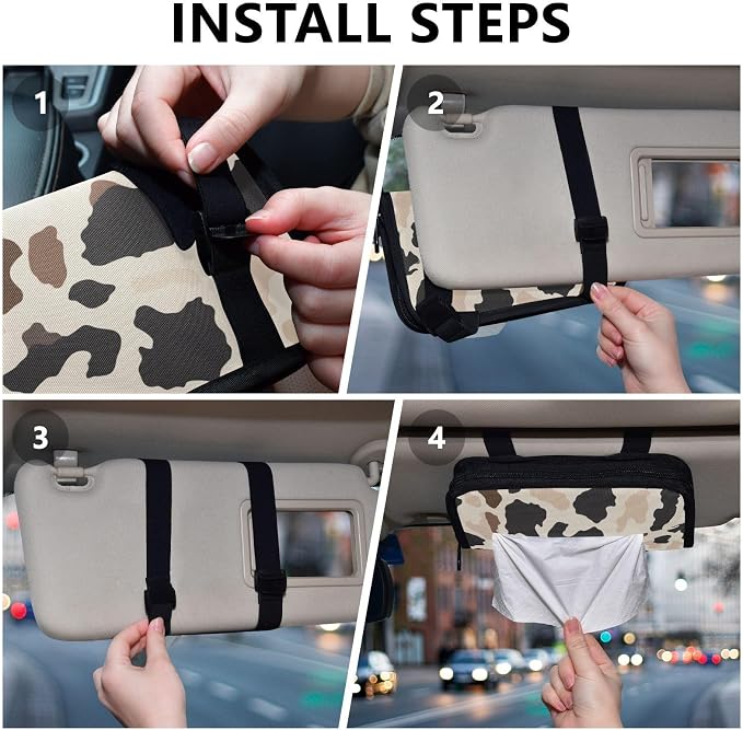 Cow Brown Print Car Tissue Holder Durable Napkin Holder Hanging Tissue Holders Case Car Tissues Bag for Sun Visor Seat Back Universal Auto