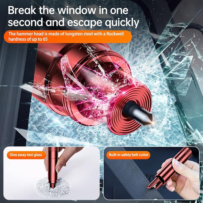 2026 Upgraded Window Breaker and Seatbelt Cutter, Portable Car Safety Hammer, Instantly Glass Breaker Underwater, Car Window Breaker Tool, Life Hammer Car Emergency Escape Tools (Red)