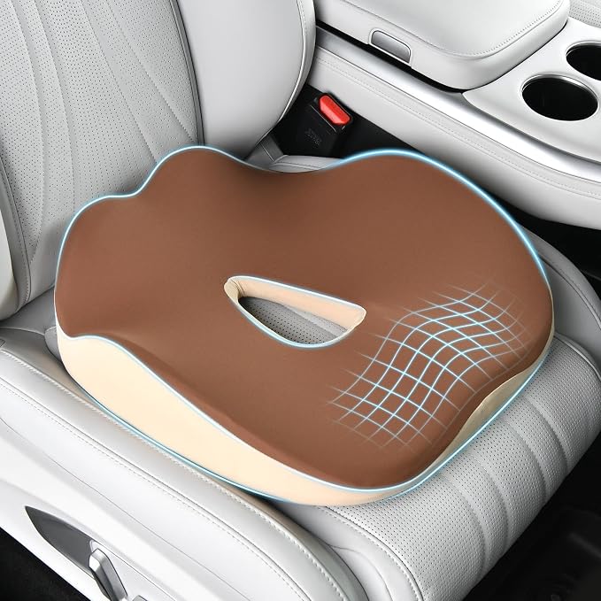 Coverado Lumbar Support and Car Neck Pillow, Ergonomic Memory Foam Desk Chair Cushion and Headrest Pillow for Car Office Chair, Sciatica & Neck & Tailbone Cushion-Black&Gray