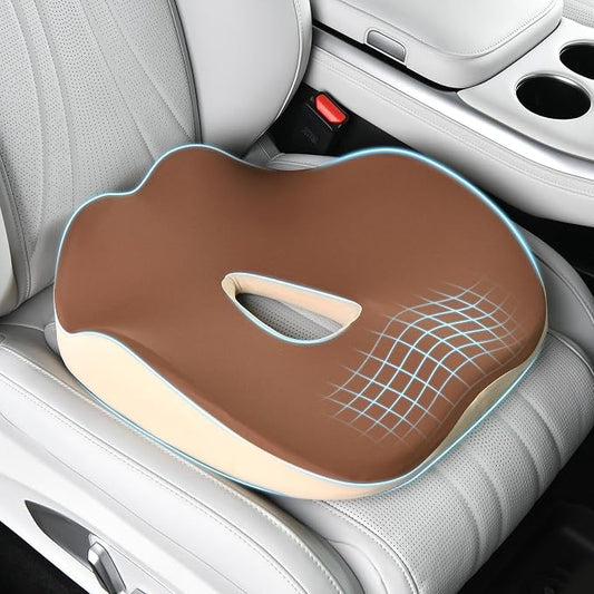 Coverado Lumbar Support and Car Neck Pillow, Ergonomic Memory Foam Desk Chair Cushion and Headrest Pillow for Car Office Chair, Sciatica & Neck & Tailbone Cushion-Black&Gray