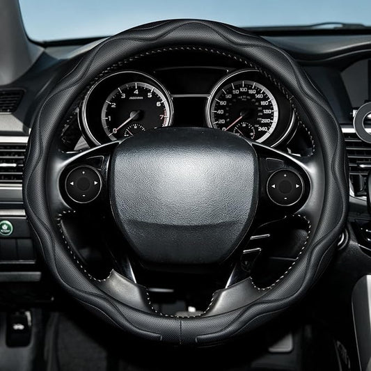 Steering Wheel Cover with Anti-Slip Leather Grip Compatible with Ford, Toyota, Honda, Nissan, and Chevrolet Vehicles for 14.5-15.35 inch Round Steering Wheels Universal Car Accessories