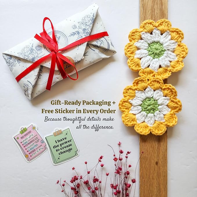 Cotton Car Coasters 2pc Car Cup Coasters Cute car Accessories for Women car Coaster for Cup Holders (Golden Daisy)