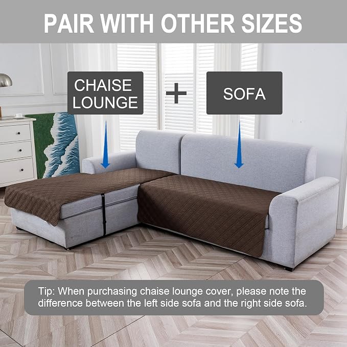 Genina L Shape Couch Cover, Sectional Couch Chaise Covers, Waterproof Washable Sofa Covers for Left L Shape Chaise Lounge, Anti-Slip Sofa Slipcovers for Dogs Cats Pet Friendly(Chololate)
