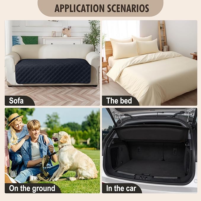 Genina Waterproof Couch Cover, Washable Anti-Slip 67 inch Sofa Covers with 3 Cushions, Sectional Couch Covers for Pets Friendly, Sofa Slipcovers for Dogs Cats, (67inch/Navy Blue)