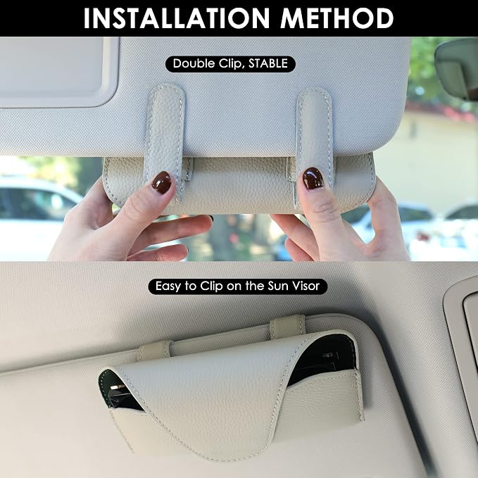 Magnetic Sunglass Holder for Car Visor Clip, Leather Car Glasses Holder, Visor Accessories Eyeglasses Holder Glasses Storage Case (02-Grey)