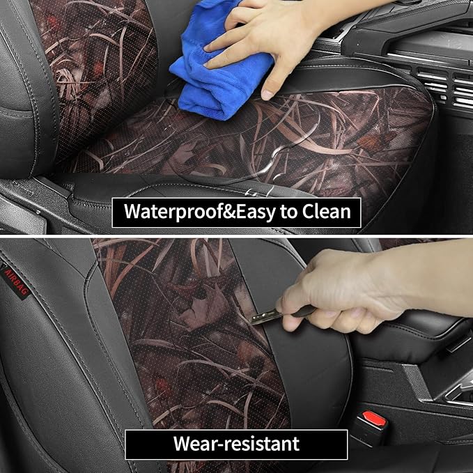 EKR Tacoma Seat Covers Custom Fit for Toyota Tacoma (Only for Hybrid) 2024 2025 2026 Double cab TRD Sport/TRD Off-Road/Limited/Trailhunter-Truck Seat Cover Full Set,Faux Leather(Black/Reed Camo)