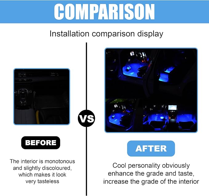 Car LED Strip Light, 24 LED 12V Cigarette Lighter Port, Blue | RGB Neon Auto Interior Atmosphere Lights, Under Dash Ambient Night Light, Universal Decorative Lamp Accessory for Car Truck
