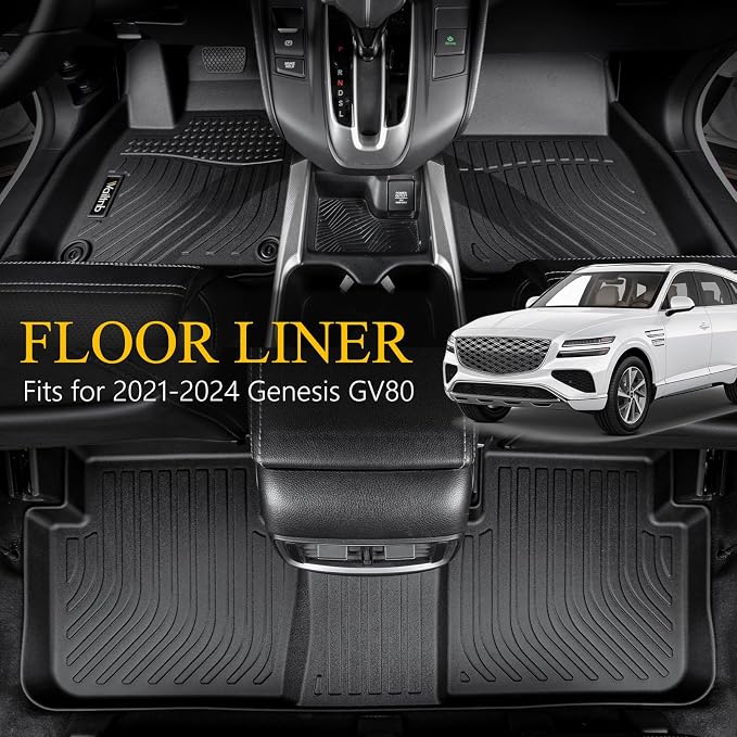 Wailtnb-Floor Mats & Cargo Liner for Genesis GV80 2021-2025 2026 5 Seats Gas Model (Not G80, Not for Coupe) Waterproof Durable All Weather Automotive Floor Liner Custom Fit for GV80 Accessories Black