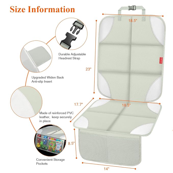 Car Seat Protector, Carseat Seat Protectors with Thick Padding and Upgraded Non-Slip Backing, Waterproof Seat Protector Under Baby Car Seat, 600D Fabric Car Seat Covers, 2PCS, Beige Grey