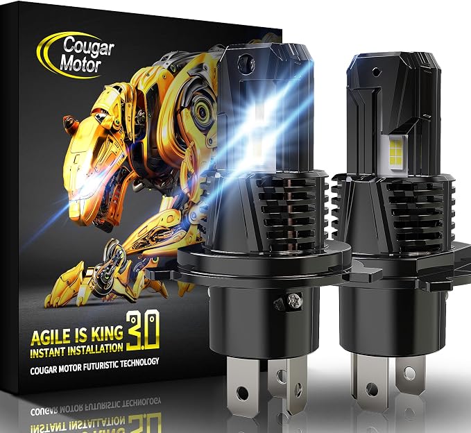 Cougar Motor H4 Fog Bulbs, Non-polarity with Cooling Fan ATV/UTV H4 Auxiliary Fog Lamps, Plug-N-Play Pack of 2