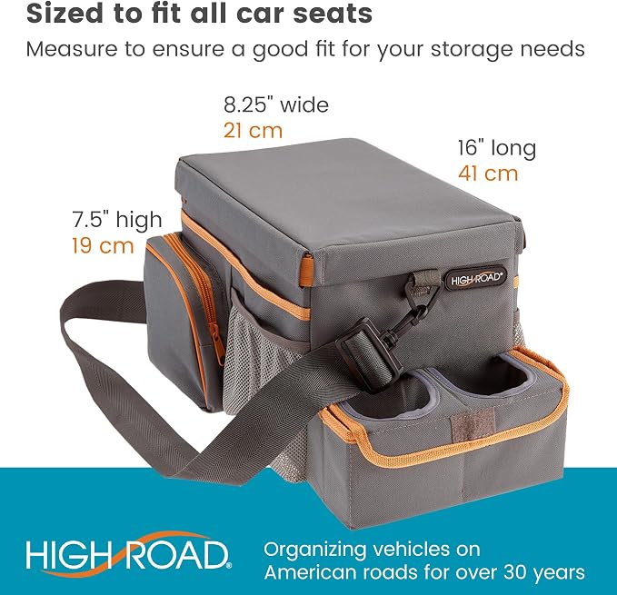 High Road CarHop Car Caddy Organizer with Tray, Trip Cooler and Cup Holder | Middle Seat Organizer for Kids Toys and Snacks in the Backseat and Passenger Seat Car Snack Organizer for Drivers