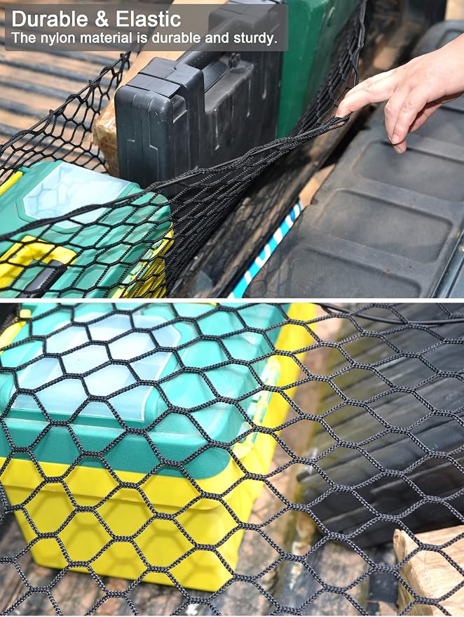 BAILALIBO Cargo Net with Metal Hooks, 53x18 in | Elastic stretchable mesh, adjustable for Pickup/truck/jeep, universal fit, secure trunk storage, heavy-duty for car exterior