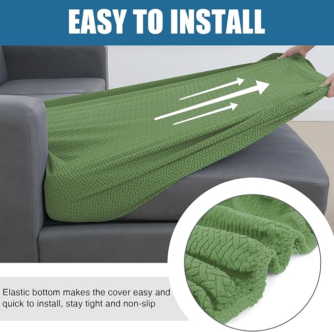 Smiry Waterproof Couch Cushion Covers, Stretch Jacquard Sectional Couch Covers, L Shape Chaise Lounge Sofa Slipcover, Washable Elastic Furniture Protector for Pets, Kid (Chaise Cover, Grass Green)