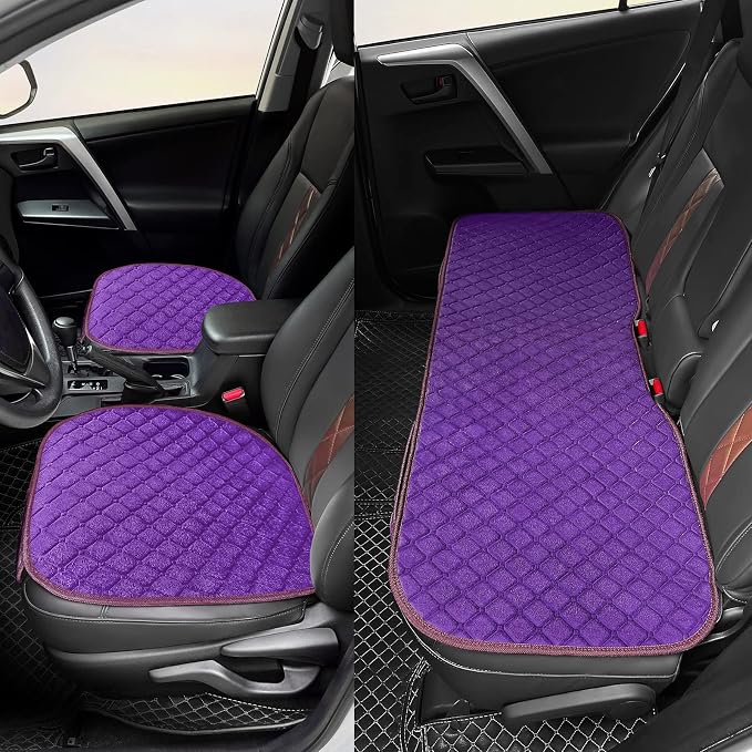 surpassme Car Seat Covers Universal Seat Covers for Car Accessories with Storage Pockets, Car Front Seat Covers and Rear Bench Coverfor Automotive, SUV, Truck, and Van(Purple)