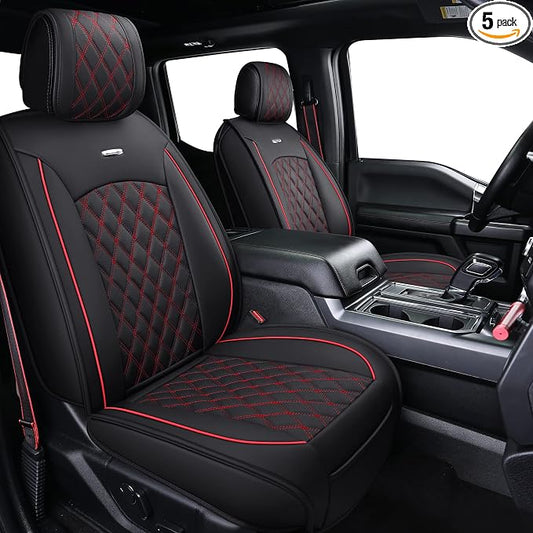 Aierxuan Full Set Car Seat Covers Custom Fit 2009-2026 Ford F150 Crew Cab, 2017-2026 F250 F350 F450 Super Duty Pick-up Truck, Automotive Vehicle Cushion Cover with Waterproof Leather (Black and Red)