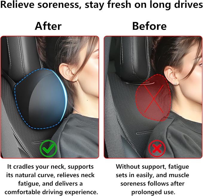 Car Headrest Pillow for Neck Support Memory Foam Car Neck Pillow Universal Fit Head Rest Travel Pillow Car Pillow for Pain Relief While Driving Black 1pc
