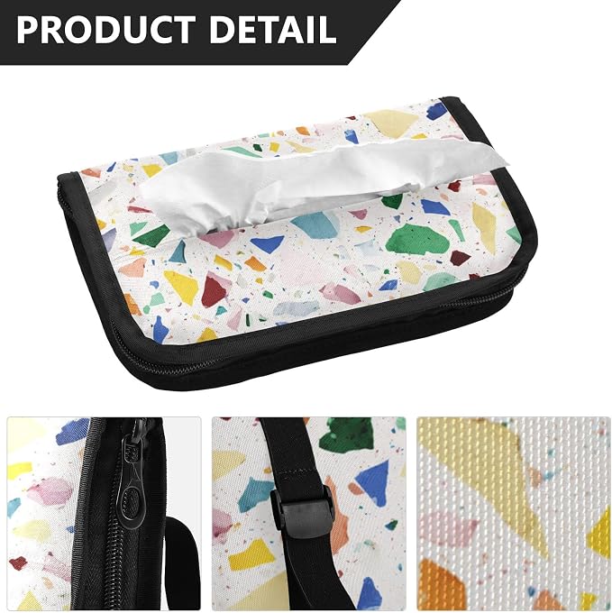 Light Colorful Terrazzo Car Tissue Holder Durable Napkin Holder Hanging Tissue Holders Case Car Tissues Bag for Sun Visor Seat Back Universal Auto