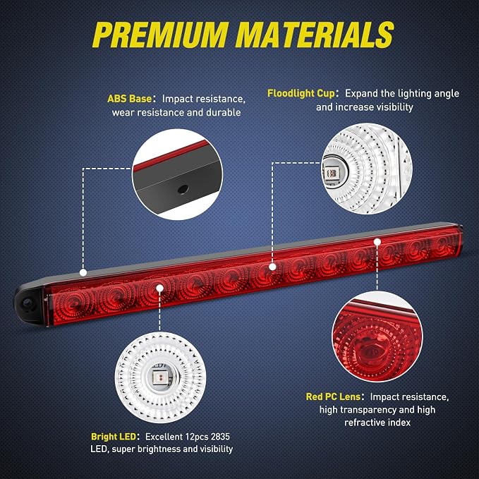 Nilight Trailer Light 16Inch 12 LED Red Running Brake Sequential Turn Signals Lights Waterproof Rear Maker ID Bar for 12V Boat Truck RV | Waterproof Rear Maker ID Bar For 12V Boat Truck RV, High Visibility Identification Strip