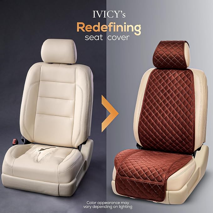 IVICY Faux Suede Front Car Seat Cover – Non-Slip Bucket Seat Protector for Most Cars, SUVs, Vans & Trucks – 1 Seat Cover, Machine Washable, Side-Airbag Friendly, Brown
