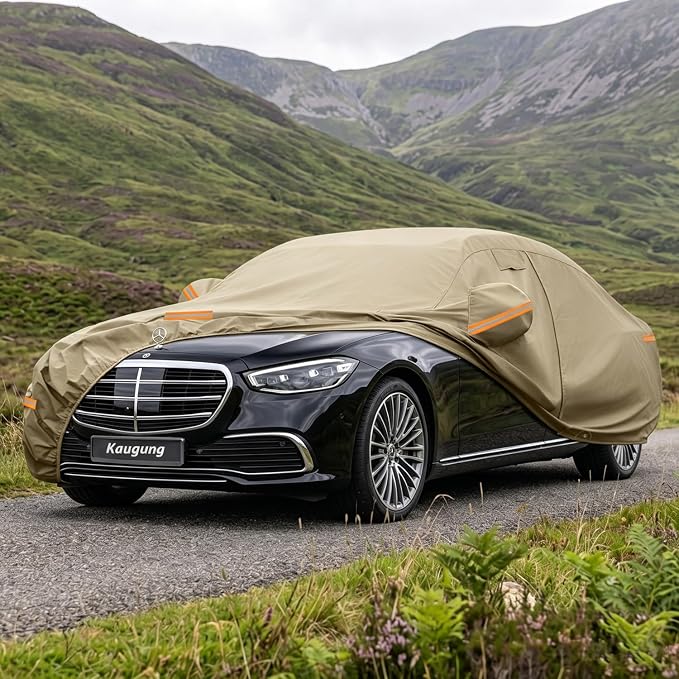 Kaugung Custom Fit Car Cover for Mercedes Benz S Class S350 S400 S450 S500 S550 S560 S580 S600 S63, Heavy Duty All Weather Waterproof Outdoor Cover with Driver Door Zipper, Mirror Pockets & Air Vents