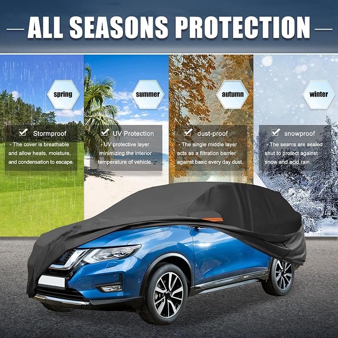 X AUTOHAUX Car Cover for Jeep Grand Cherokee 210D-PU Outdoor Full Car Cover All Weather with Door Zipper for Waterproof Windproof Sun Rain Snow Protection