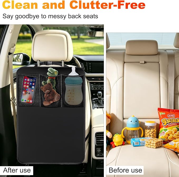 Kick Mats Back Seat Protector for Kids - 2 Pack Car Seat Back Cover with 3 Mesh Pockets Car Organizer Backseat Kick Protector for Child