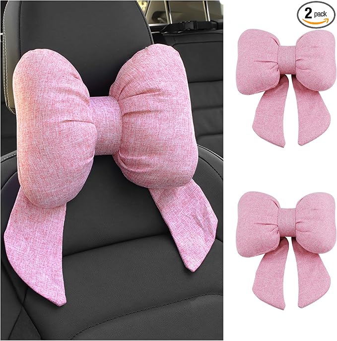2PCS Cute Bow Car Headrest Pillow,Comfortable & Breathable Car Neck Pillows for Relief Neck Fatigue,Universal Head Rest Pillow for Cars Decoration as Birthday Gifts for Women,Girl (Pink/2PCS)