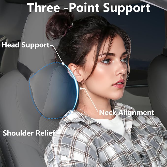 Car Headrest Pillow for Neck Support Memory Foam Car Neck Pillow Universal Fit Head Rest Travel Pillow Car Pillow for Pain Relief While Driving Grey 1pc