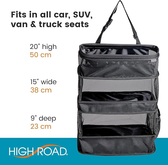 Car Storage Organizer – 3-Bin Hanging Organizer for SUV Trunk or Car Seat | High Road's Multipurpose Car Organizer Holds Driving Essentials, Kids Trip Needs or Emergency and Cleaning Supplies