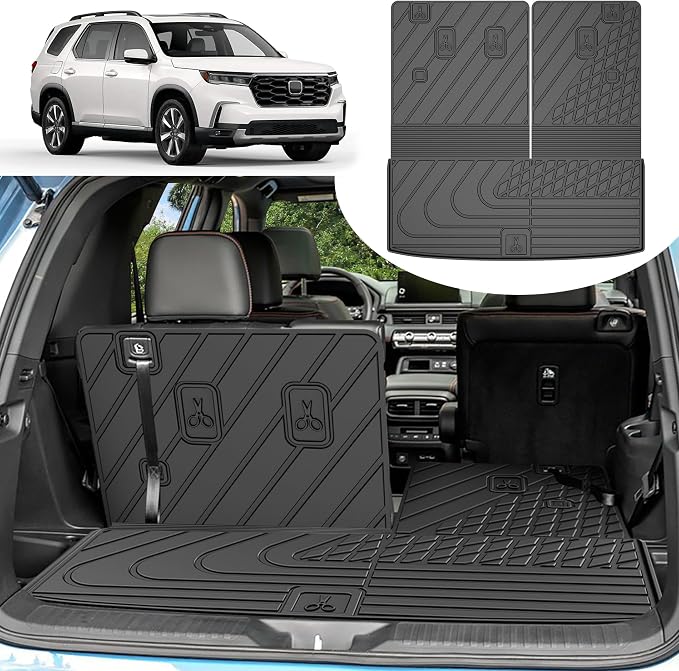 Original Cargo Mat Fit for Honda Pilot 2023-2026 | All Weather Protection Waterproof Trunk Mat with Back Seat Cover Pilot Accessories